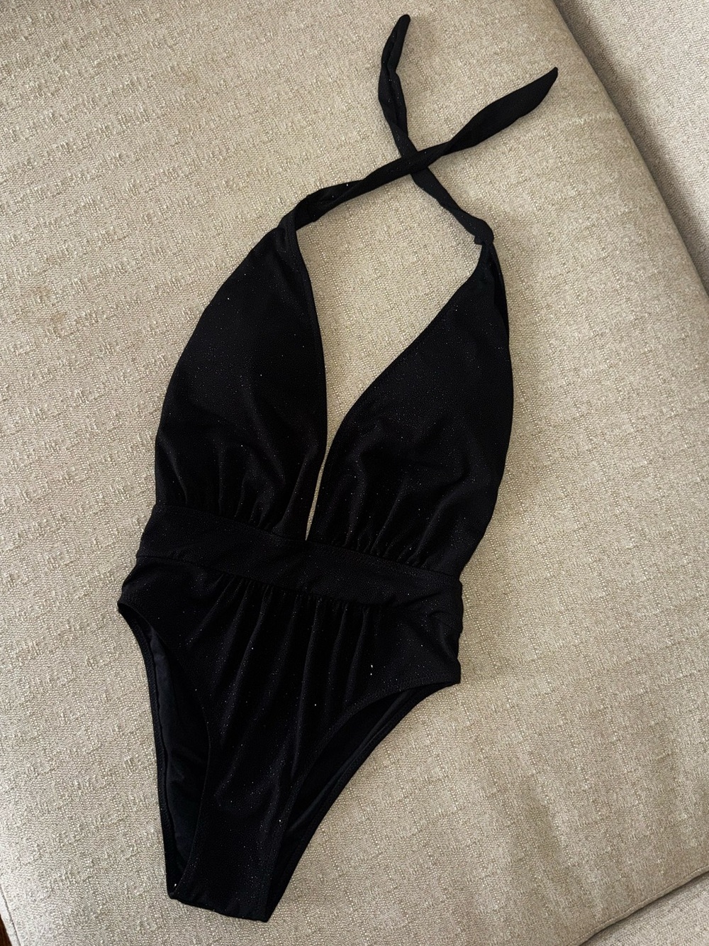 Black Sparkly Halter One-Piece Swimsuit
